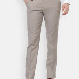 Louis Philippe Permapress Men Khaki Textured Slim Fit Trousers-image-44