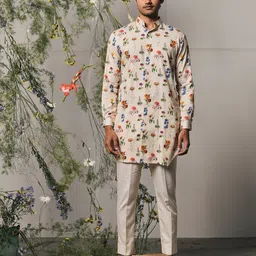 Project Bandi Floral Printed Band Collar Kurta With Trousers-71
