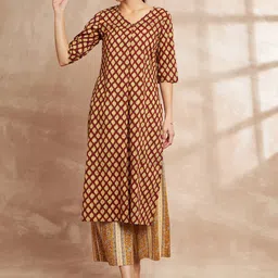all about you Maroon Ethnic Motifs Printed Regular Pure Cotton Kurta With Palazzos-picture-13