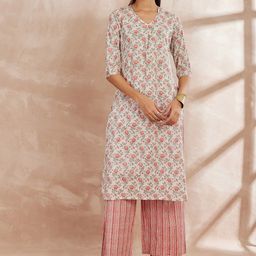 all about you White Floral Printed Regular Pure Cotton Kurta With Palazzos-picture-45