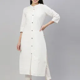 Marcia Women White Pure Cotton Straight Kurta with Trousers-picture-26