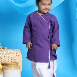VASTRAMAY Boys Purple Angrakha Pure Cotton Kurta with Dhoti Pants-image-90