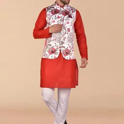 PRINTCULTR Mandarin Collar Pure Cotton Kurta With Trousers-image-78