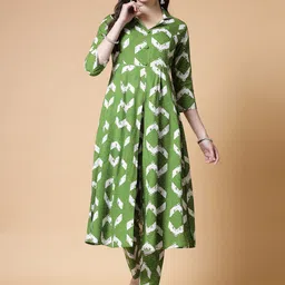 KALINI Abstract Printed Regular Pure Cotton A Line Kurta With Trousers image 1