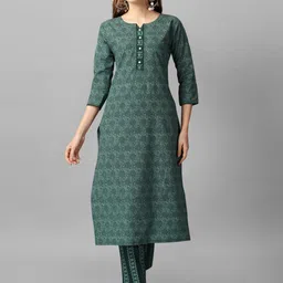 FASHIRE Women Floral Printed Regular Pure Cotton Kurta with Trousers-image-15