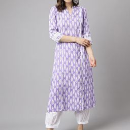 FIORRA Floral Printed Pure Cotton Straight Kurta With Trousers-52