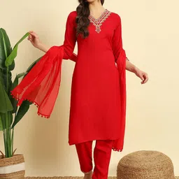 V.S.Creation Women Embroidered Regular Thread Work Kurta with Trousers & With Dupatta-picture-32