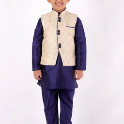 YK Boys Beige Layered Kurta with Trousers-picture-6
