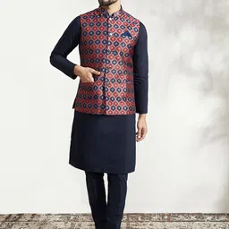 KISAH Mandarin Collar Long Sleeves Kurta With Trouser & Nehru Jacket-picture-31