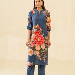 Ishin Floral Printed Regular Cotton Kurta with Trousers-56