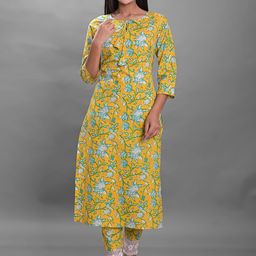KPF Floral Printed Keyhole Neck Straight Kurta With Trousers-image-64