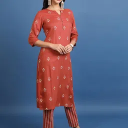 Vishudh Rust Orange Ethnic Motifs Printed Regular Kurta With Trousers-image-44