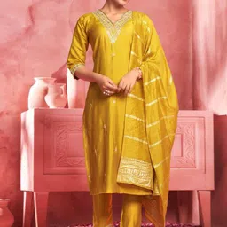 Lookmark Women Ethnic Motifs Embroidered Regular Kurta with Trousers & With Dupatta-12