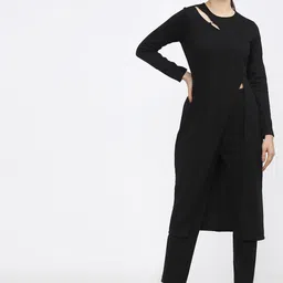 Vishudh Women Black High Slit Kurta with Trousers-image-57