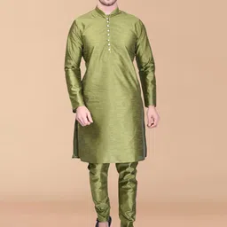 PRINTCULTR Mandarin Collar Pure Silk Kurta With Trousers-image-54