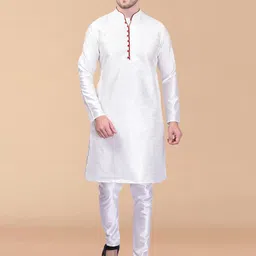 PRINTCULTR Mandarin Collar Pure Silk Kurta With Trousers-picture-24