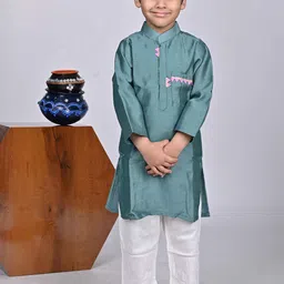 Maaikid Boys Chanderi Silk Kurta with Trousers-picture-15
