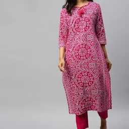 Ishin Women Pink & White Bandhani Printed Kurta with Trousers-14