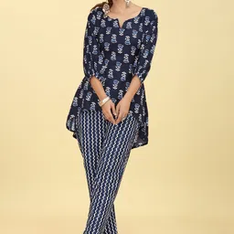 ODD BY chansi TRENDZ Floral Printed Notched Round Neck Regular Kurta with Trousers-picture-41