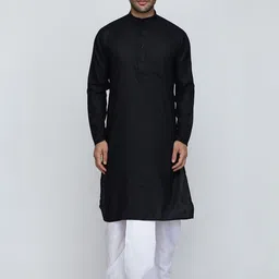 ROYAL KURTA Men Black Striped Layered Pure Cotton Kurta with Dhoti-picture-10