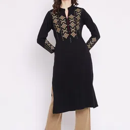 Zigo Women Black Embroidered Kurta with Trousers-image-4