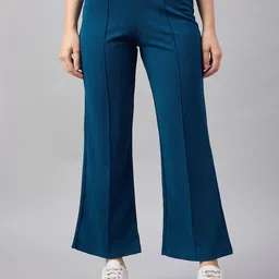 The Roadster Lifestyle Co. Turquoise Blue Women Classic High-Rise Wrinkle Free Trouser-image-59