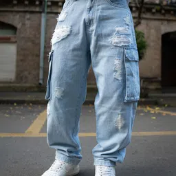 Powerlook Men Baggy Fit Distressed Cotton Cargo Jeans-picture-3