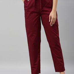 Go Colors Women Maroon Tapered Fit Chinos Trousers-image-95