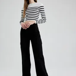 DeFacto Women Straight Fit Pure Cotton Cargo Trousers-image-74
