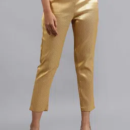 W Women Gold-Toned Floral Printed Slim Fit Pleated Culottes Trousers-image-42