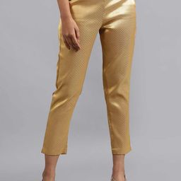 W Women Gold-Toned Printed Slim Fit Pleated Culottes Trousers-21