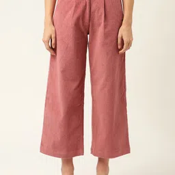 ELLE Women Pink Flared Pleated Cotton Parallel Trousers-image-44