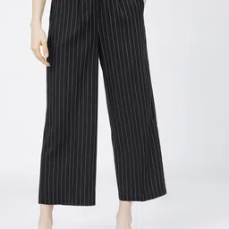 Tokyo Talkies Women Black Striped Slim Fit Culottes Trousers-image-64