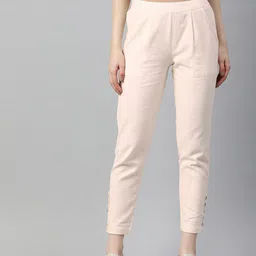 Jaipur Kurti Women Off White Solid Cotton Straight Fit Trousers-image-19
