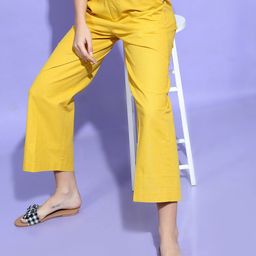 Tokyo Talkies Women Mustard Yellow Flared Trousers-picture-14