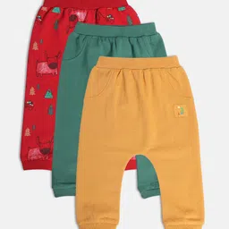 MINI KLUB Infants Boys Pack Of 3 Printed Mid-Rise Easy Wash Pure Cotton Trousers-image-96