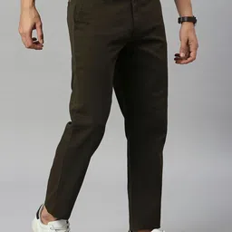 HERE&NOW Men Green Mid-Rise Smart Slim Fit Regular Trousers-image-8