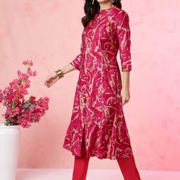 Anouk Fuchsia Abstract Printed Panelled Chanderi Silk Kurta with Trousers image 4