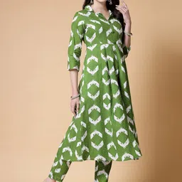 KALINI Abstract Printed Regular Pure Cotton A Line Kurta With Trousers image 4