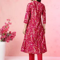 Anouk Fuchsia Abstract Printed Panelled Chanderi Silk Kurta with Trousers image 5