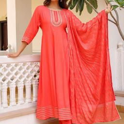 Anouk Floral Yoke Design Thread Work Kurta with Trousers & Dupatta-45