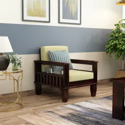 woodenmood Madhavi 1 Seater Wooden Sofa (Creame Colour, Walnut Finish)-picture-2