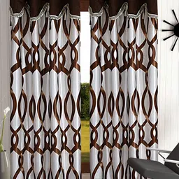 Cortina Brown & White Set of 2 Floral Long Door Curtain-image-80