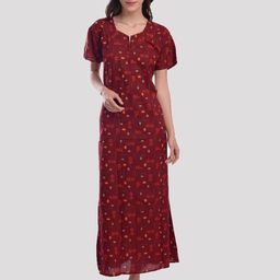 CIERGE Brown & Orange Printed Pure Cotton Maxi Nightdress-picture-1