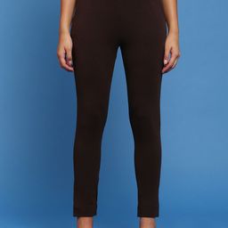 De Moza Women Mid Rise Knitted Plain Cotton Skinny Fit Cropped Cigarette Trousers-image-37