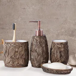 OBSESSIONS 4 Pcs Brown Textured Bathroom Accessories Set-6