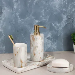 OBSESSIONS Brown 4 piece Abstract Polyresin Bath Accessories Set-5