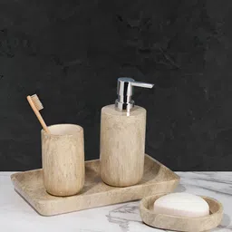OBSESSIONS Brown & Silver Toned 4 Pieces Abstract Bath Accessories Set-23