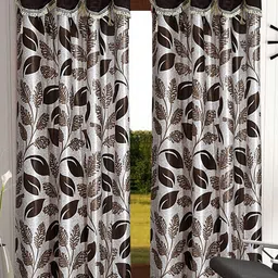 Cortina Brown & White Set of 2 Floral Long Door Curtain-image-79