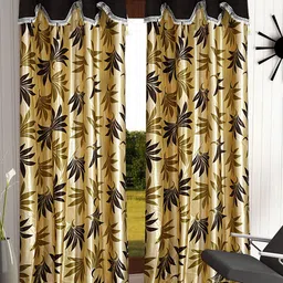 Cortina Brown & Beige Set of 2 Floral Long Door Curtain-picture-17